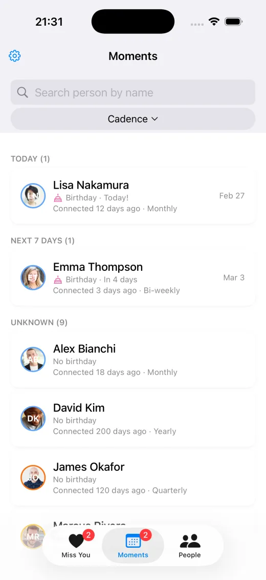 Moments — light mode